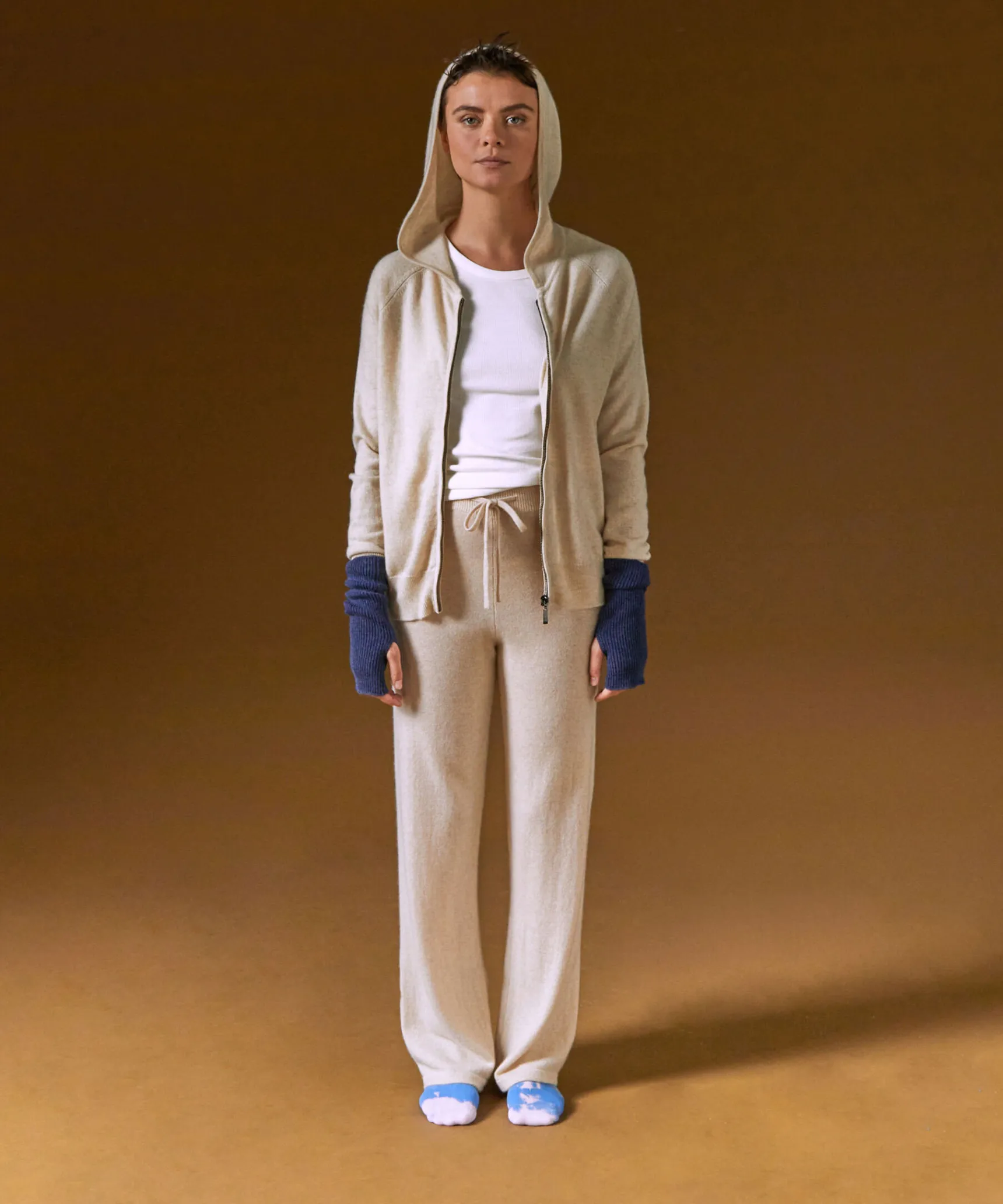 New Rodier Blouson à capuche en cachemire blanc crème