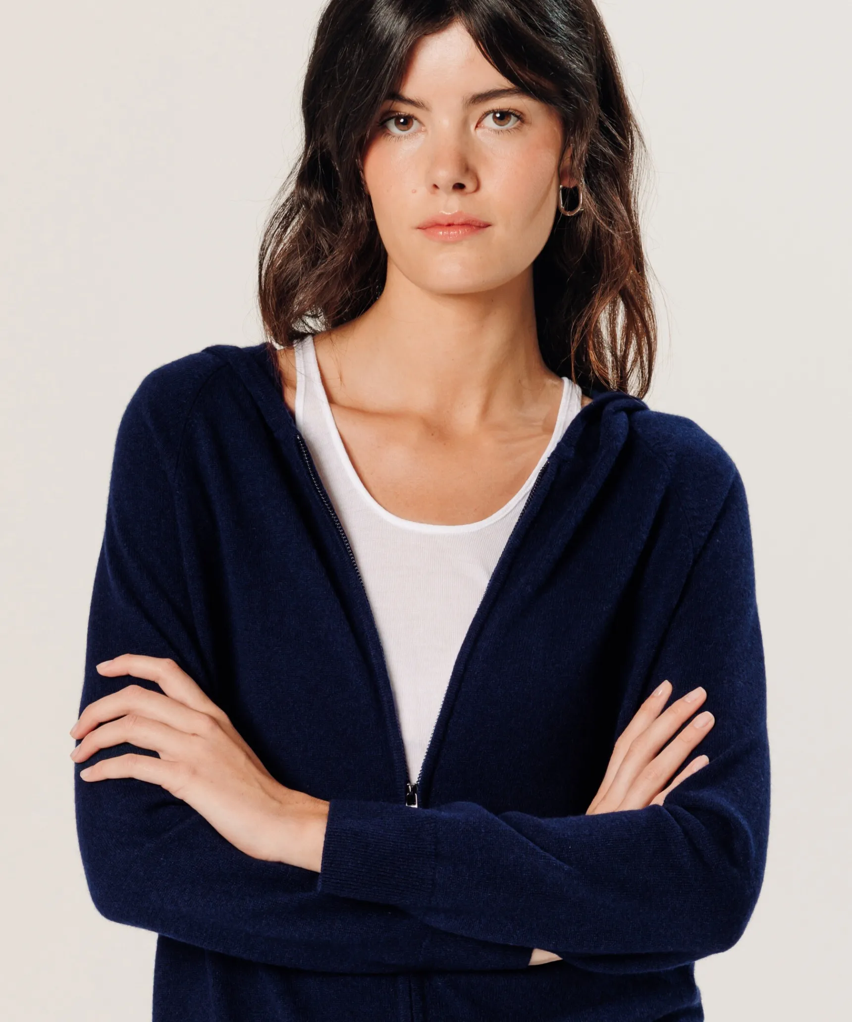 Online Rodier Blouson à capuche en cachemire bleu marine