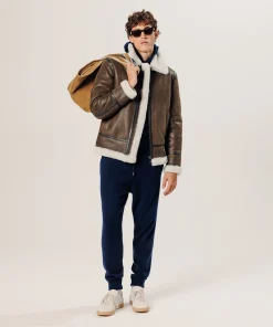 Clearance Rodier Blouson bombardier en peau lainée marron