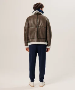 Clearance Rodier Blouson bombardier en peau lainée marron