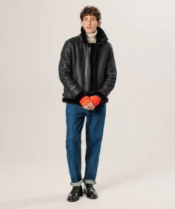 Clearance Rodier Blouson bombardier en peau lainée noir