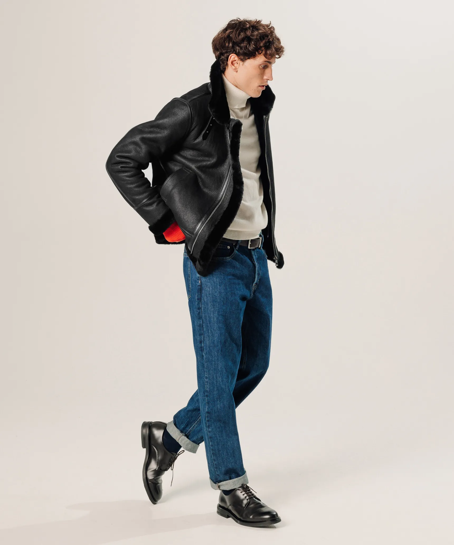 Clearance Rodier Blouson bombardier en peau lainée noir