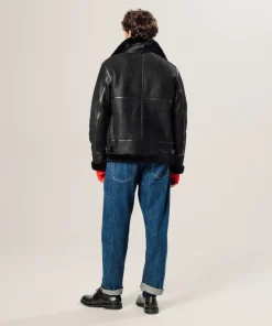 Clearance Rodier Blouson bombardier en peau lainée noir