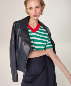 Rodier Blouson perfecto en cuir bleu nuit