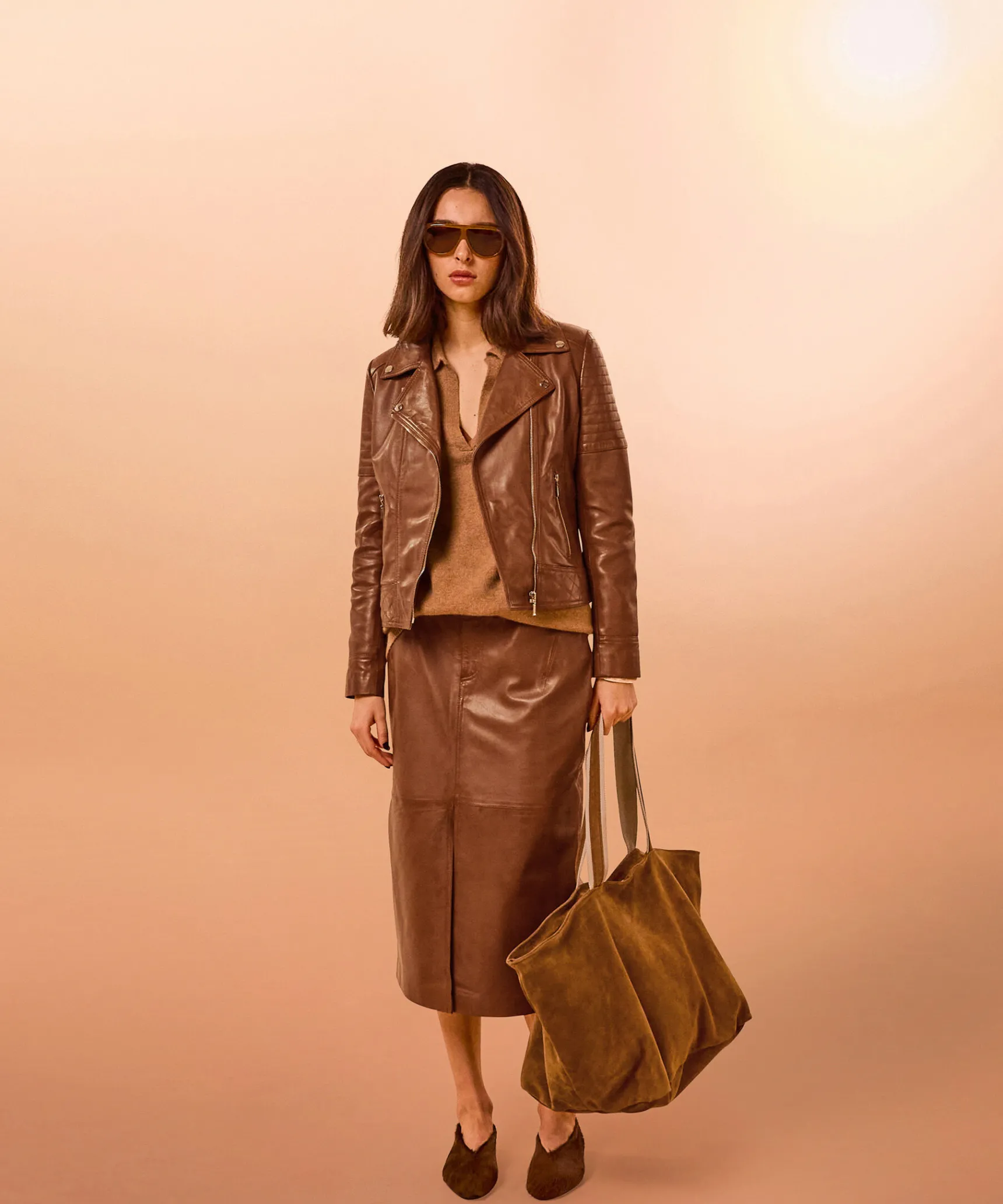 Clearance Rodier Blouson perfecto en cuir marron