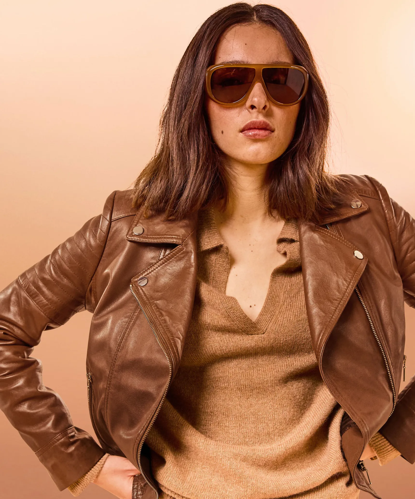 Clearance Rodier Blouson perfecto en cuir marron