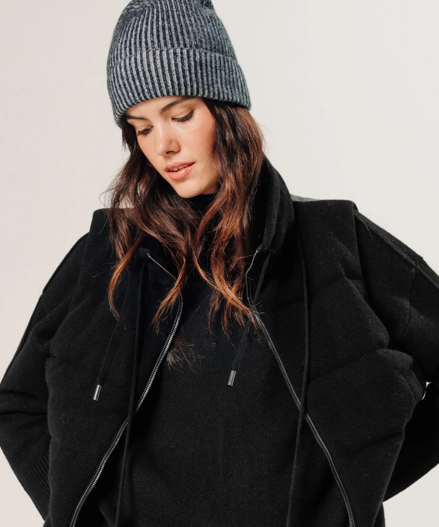 Best Rodier Bonnet bicolore en cachemire noir