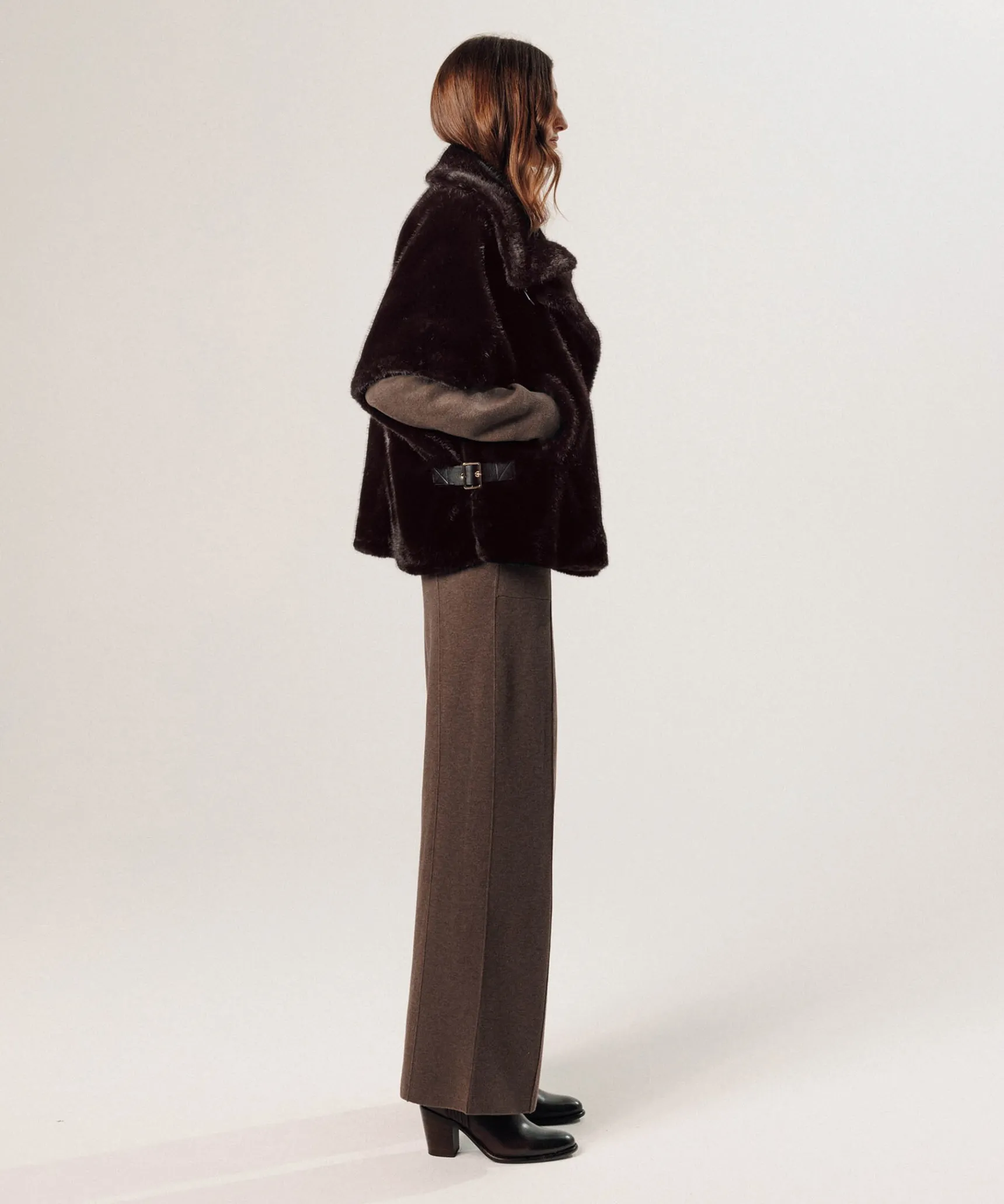Hot Rodier Cape fausse fourrure marron fonce