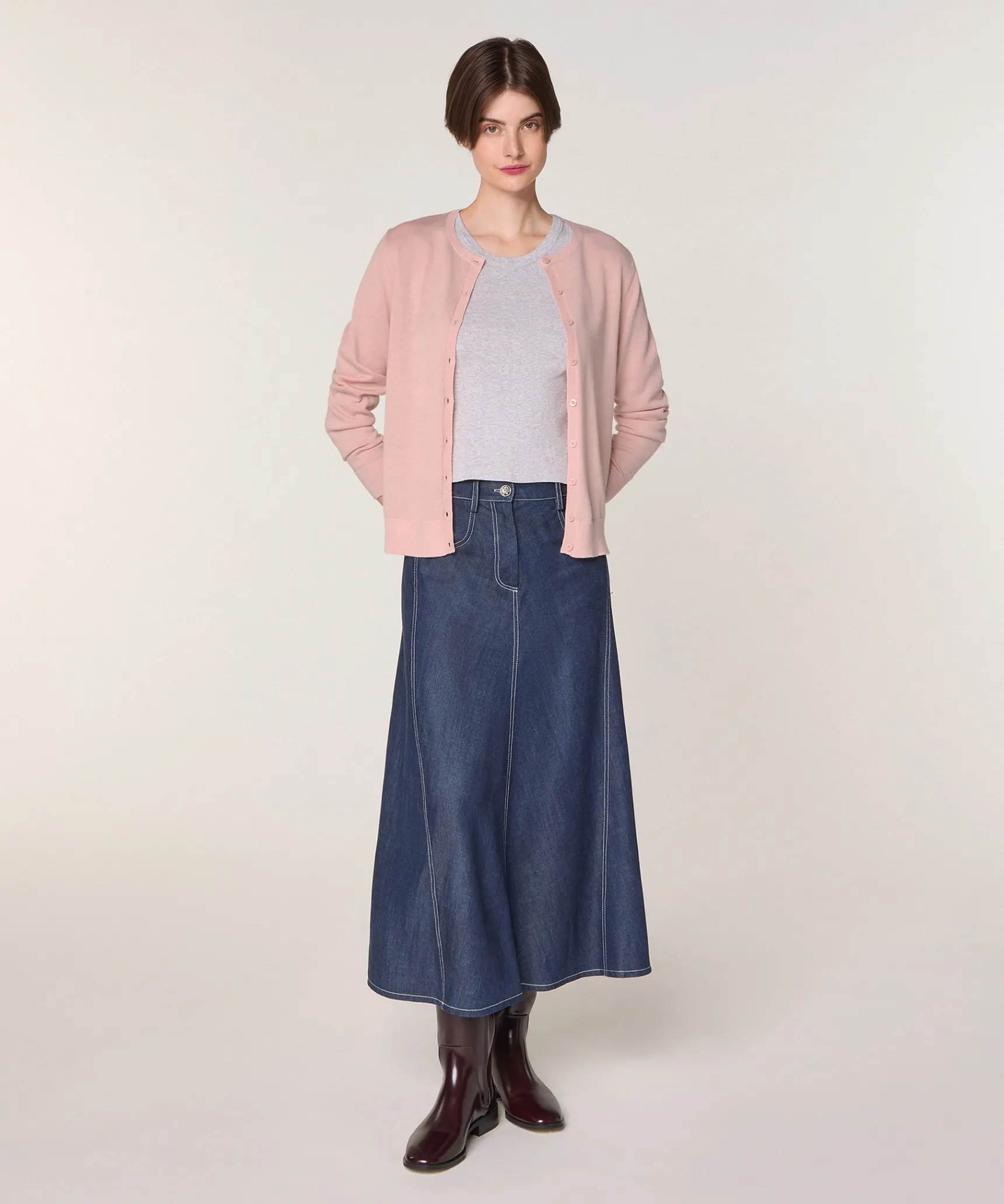 Online Rodier Cardigan en laine mérinos rose perle