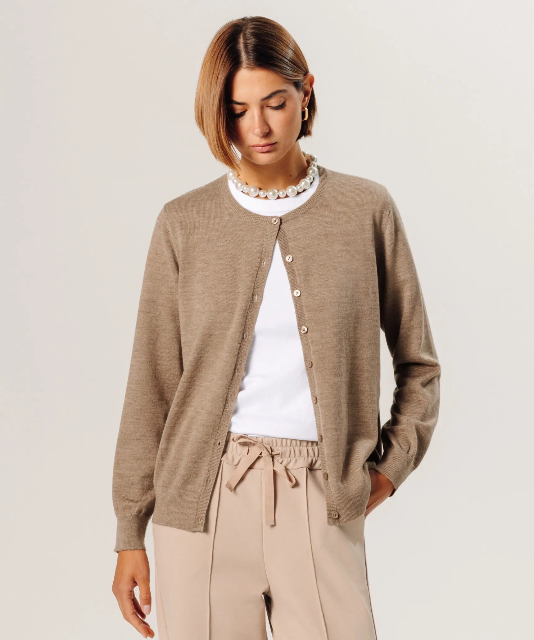 Clearance Rodier Cardigan en laine mérinos beige