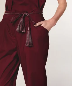 Discount Rodier Ceinture lien cuir rouge bordeaux