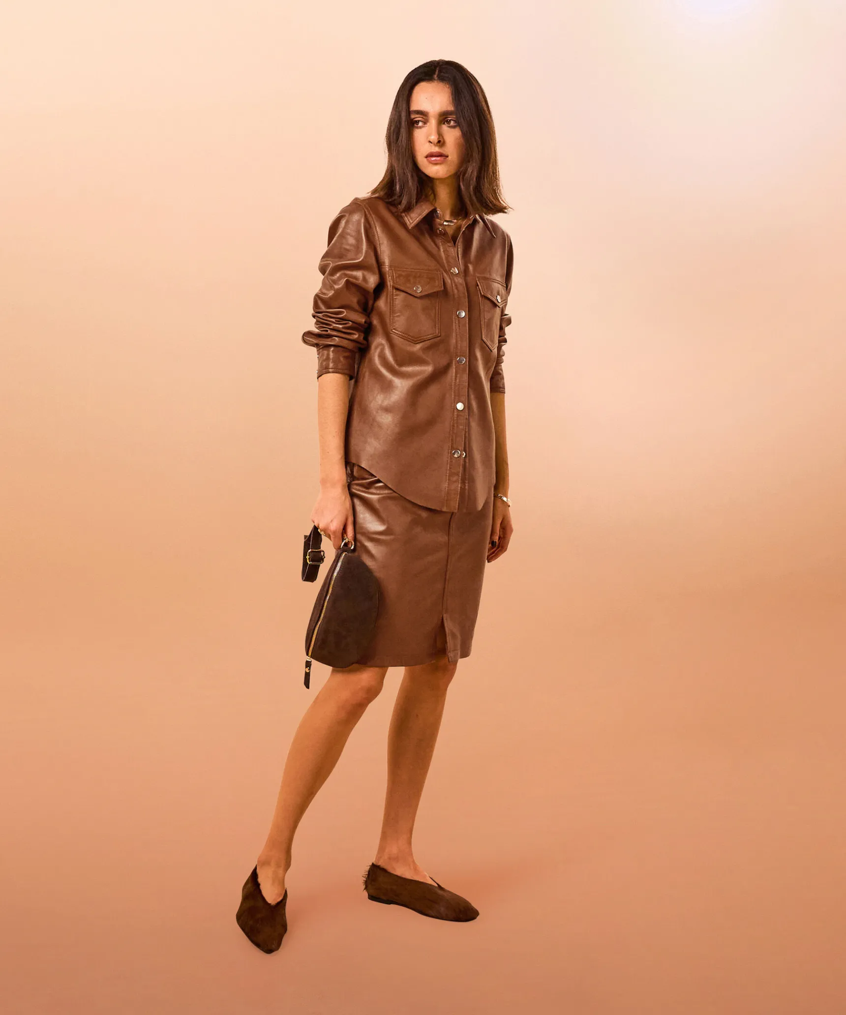 Discount Rodier Chemise en cuir marron