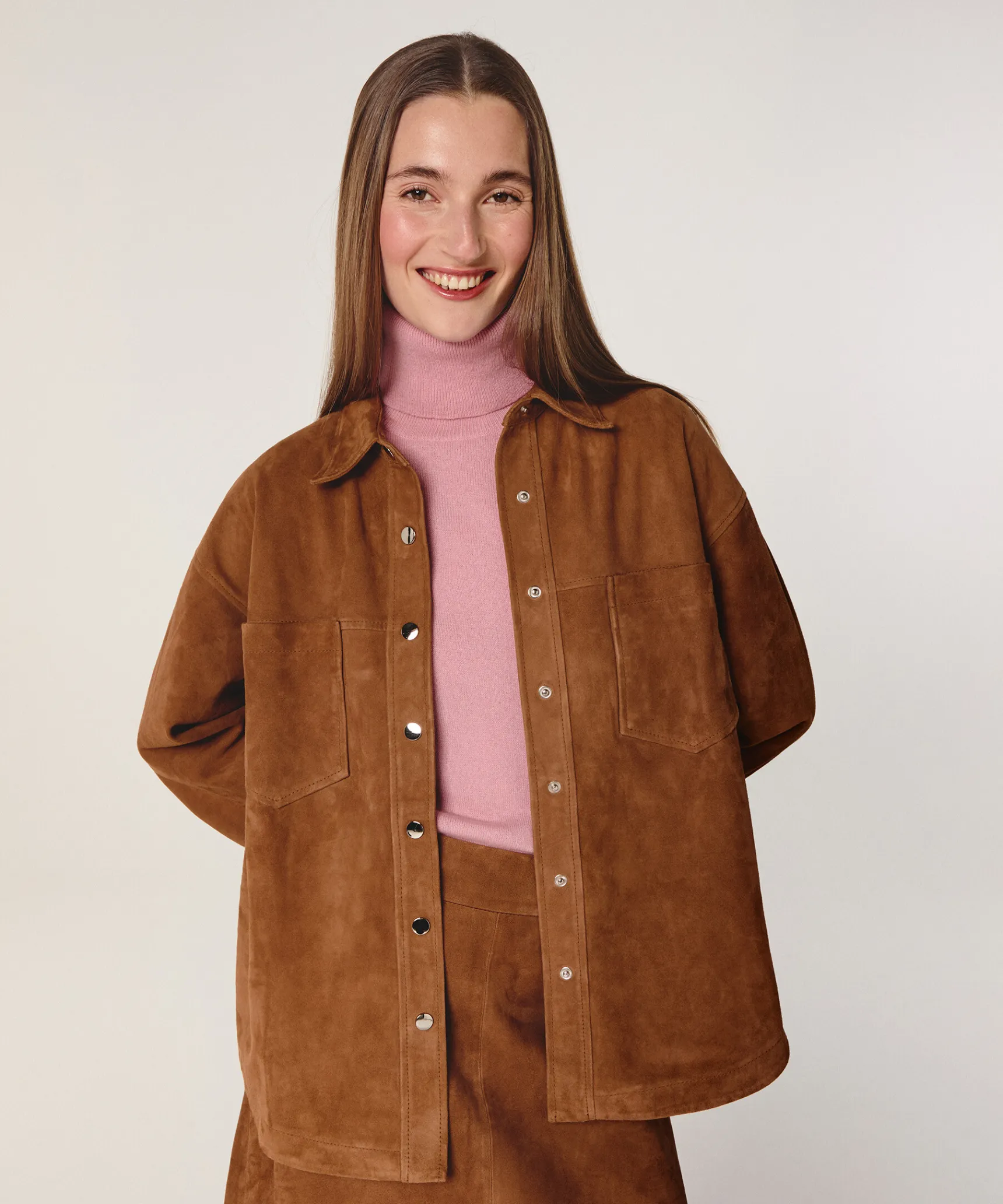 Discount Rodier Chemise en cuir de chèvre velours camel