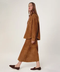 Discount Rodier Chemise en cuir de chèvre velours camel