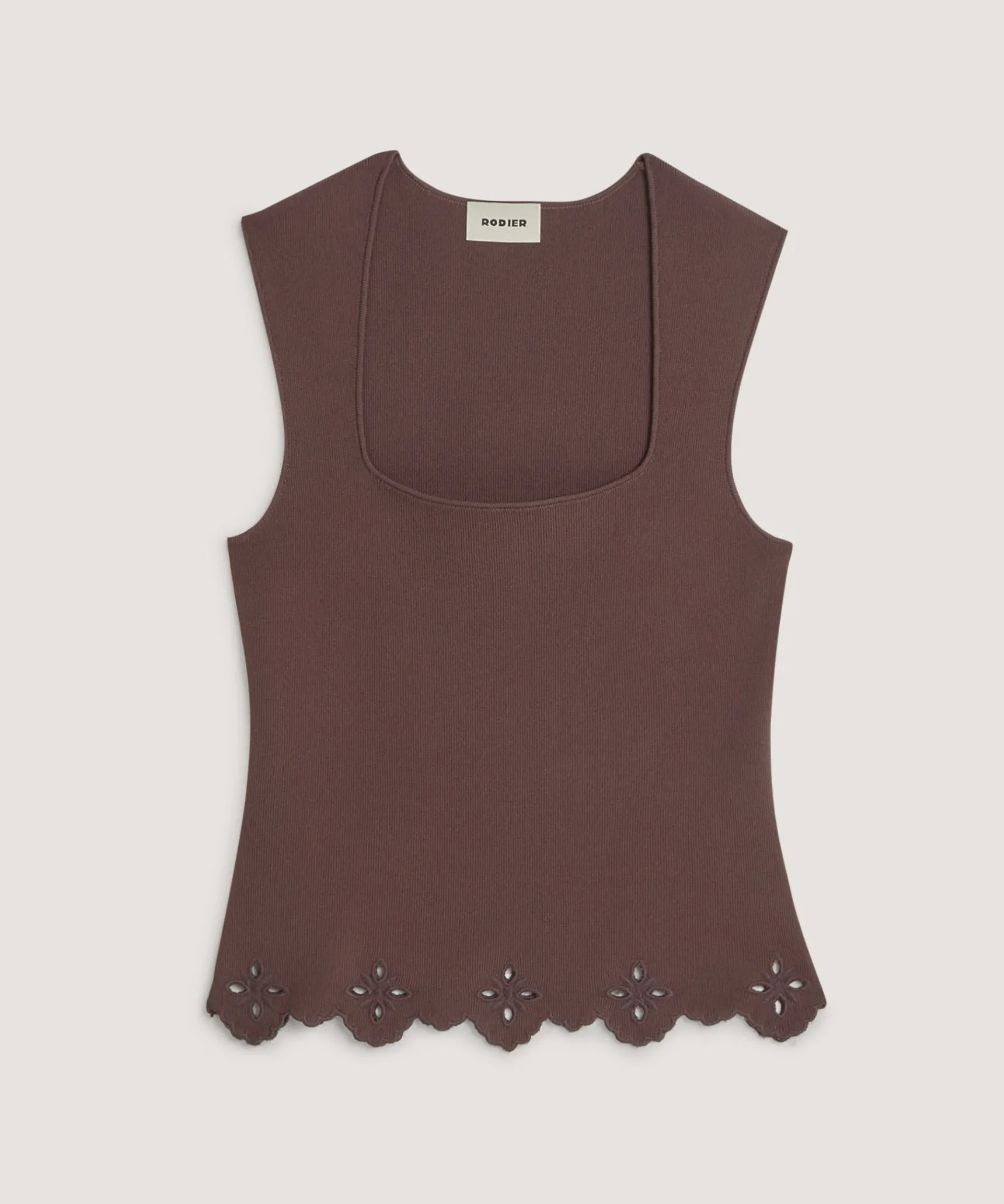 Clearance Rodier Débardeur brodé marron écorce