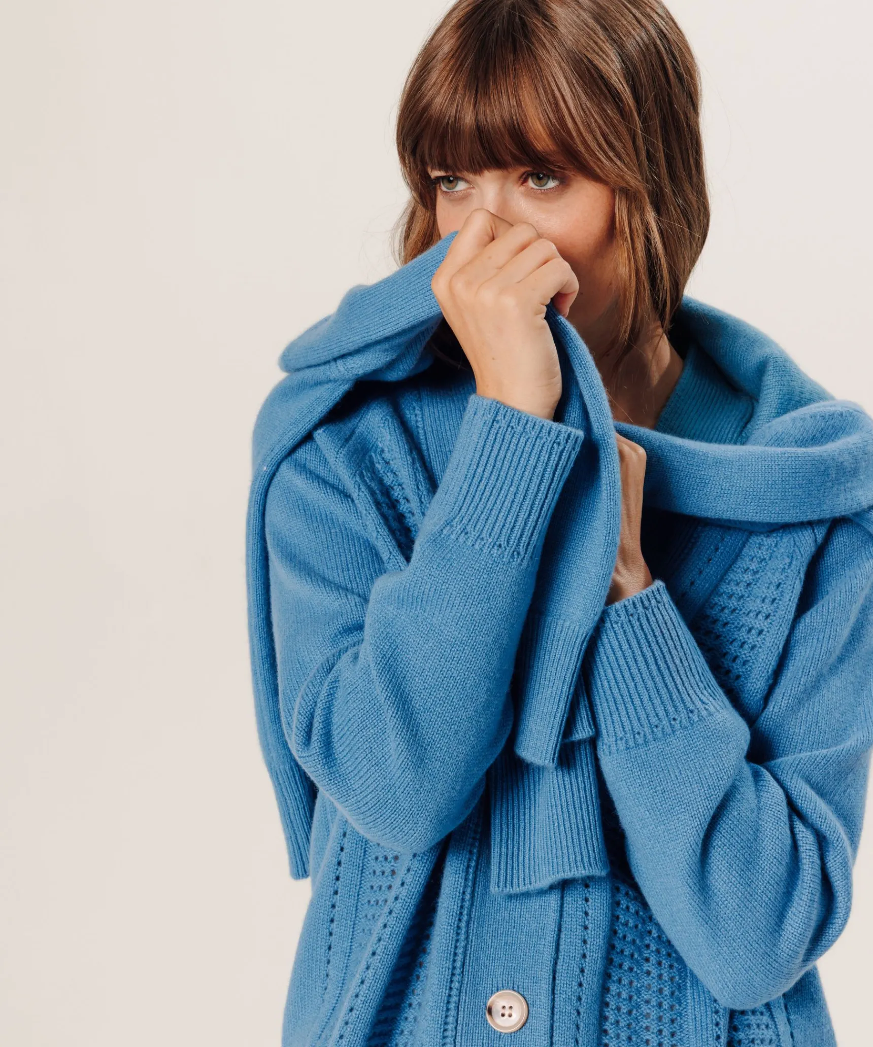 Rodier Gilet ajouré en cachemire bleu gris