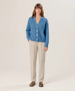 Rodier Gilet ajouré en cachemire bleu gris