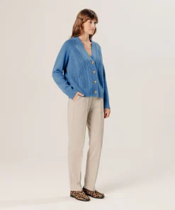 Rodier Gilet ajouré en cachemire bleu gris