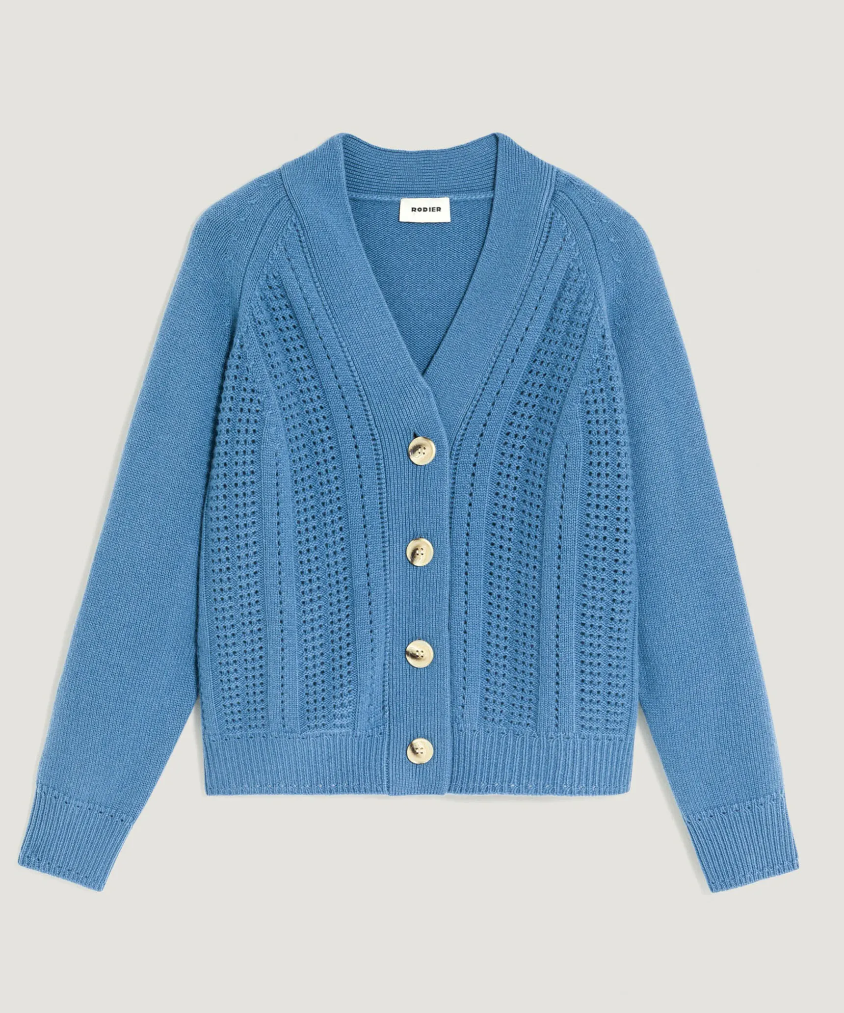 Rodier Gilet ajouré en cachemire bleu gris