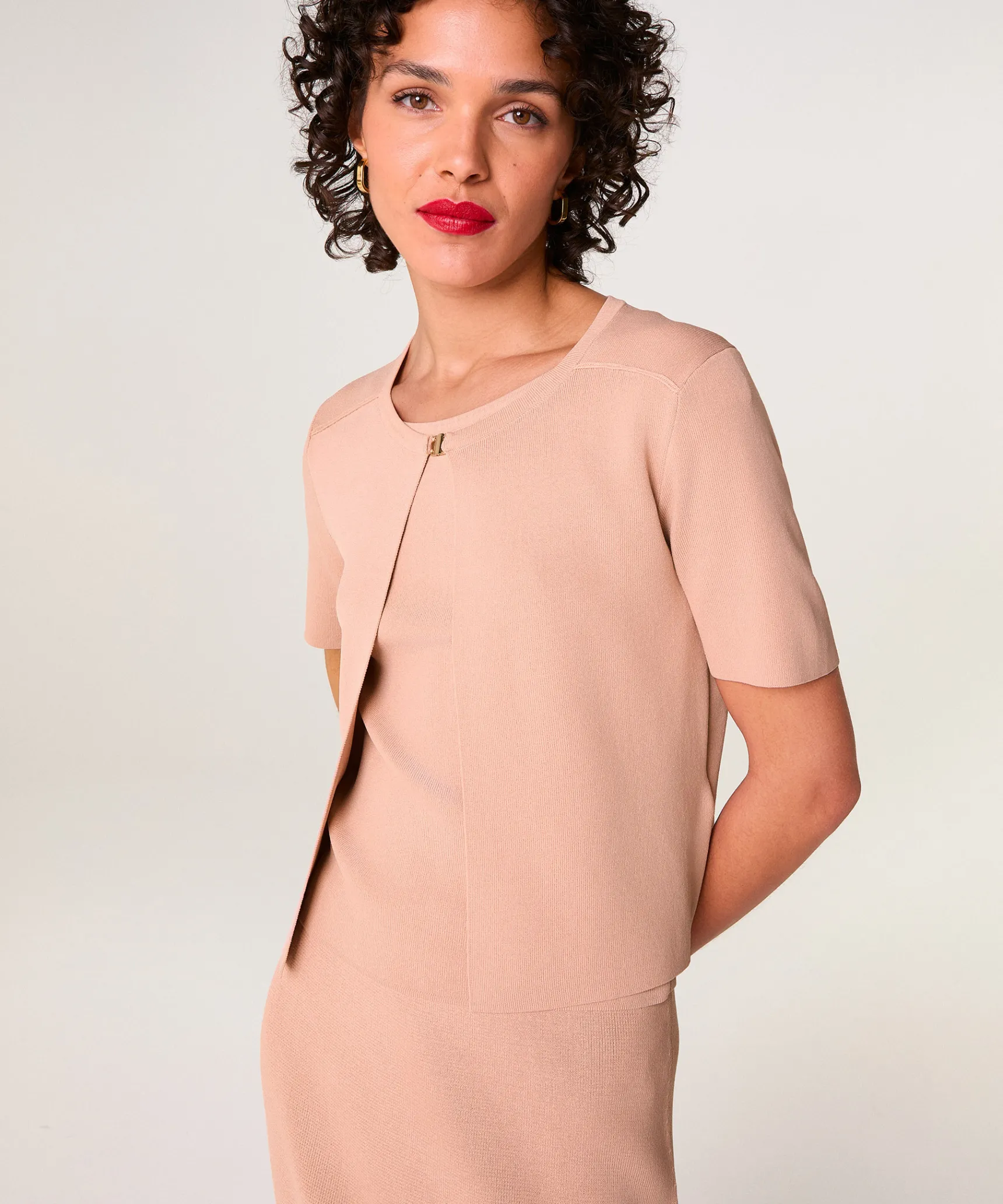 Best Rodier Gilet court manches courtes rose poudré