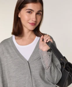Rodier Gilet dentelle en laine gris foncé