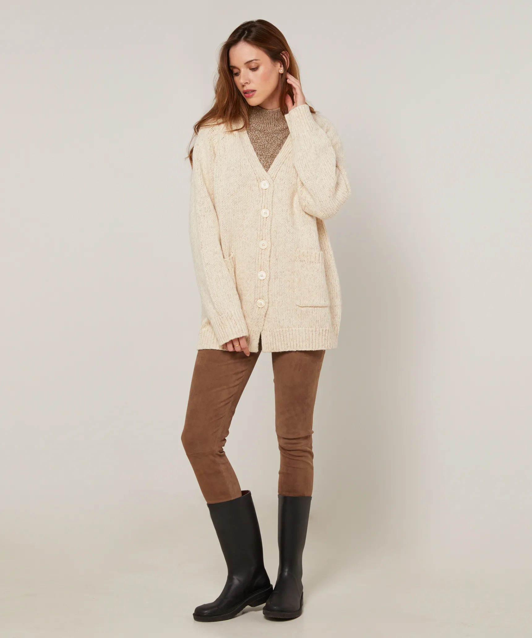 New Rodier Gilet oversize ajouré en coton et laine blanc ivoire