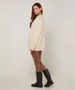New Rodier Gilet oversize ajouré en coton et laine blanc ivoire
