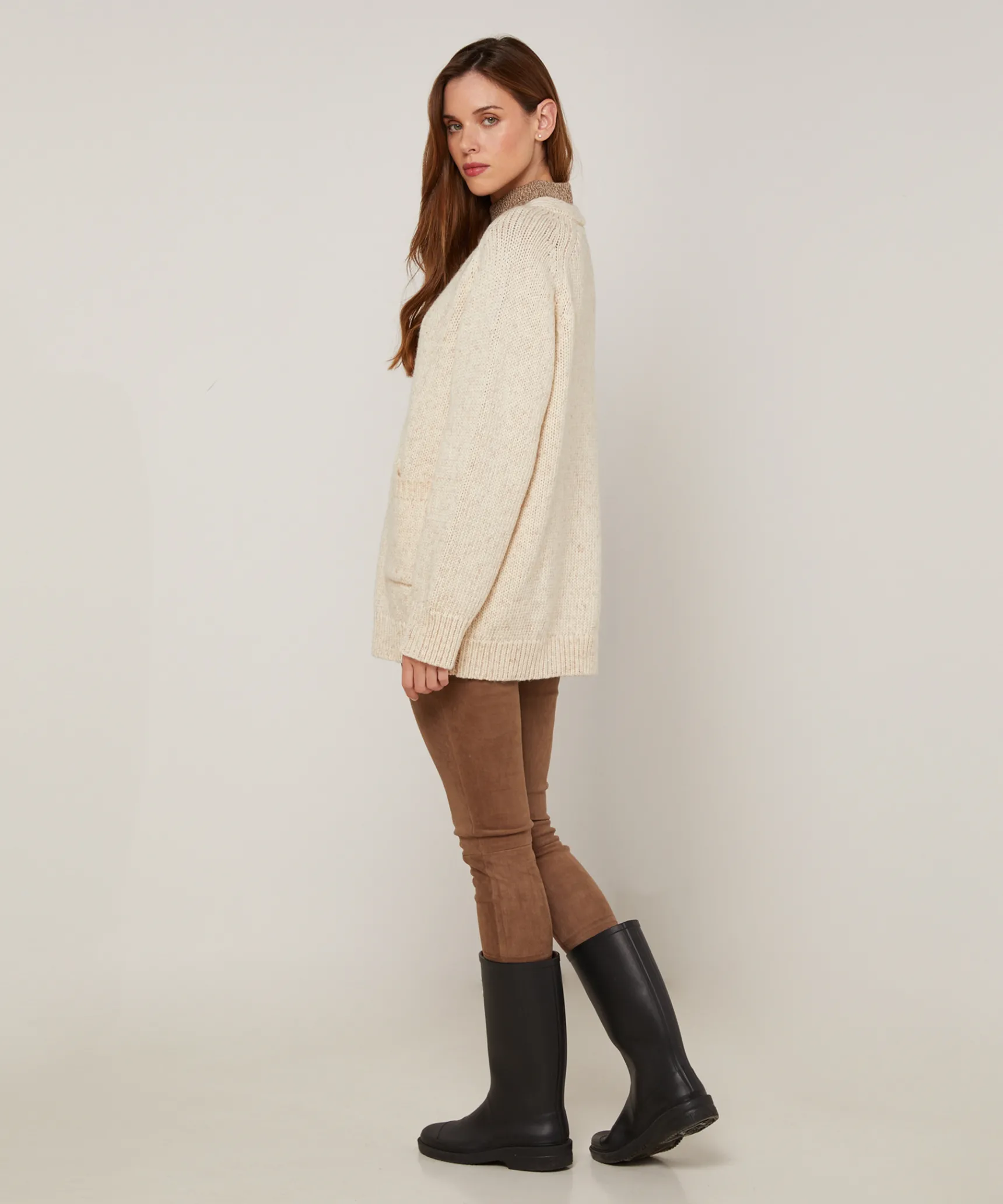New Rodier Gilet oversize ajouré en coton et laine blanc ivoire