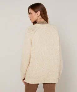 New Rodier Gilet oversize ajouré en coton et laine blanc ivoire