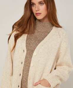 New Rodier Gilet oversize ajouré en coton et laine blanc ivoire