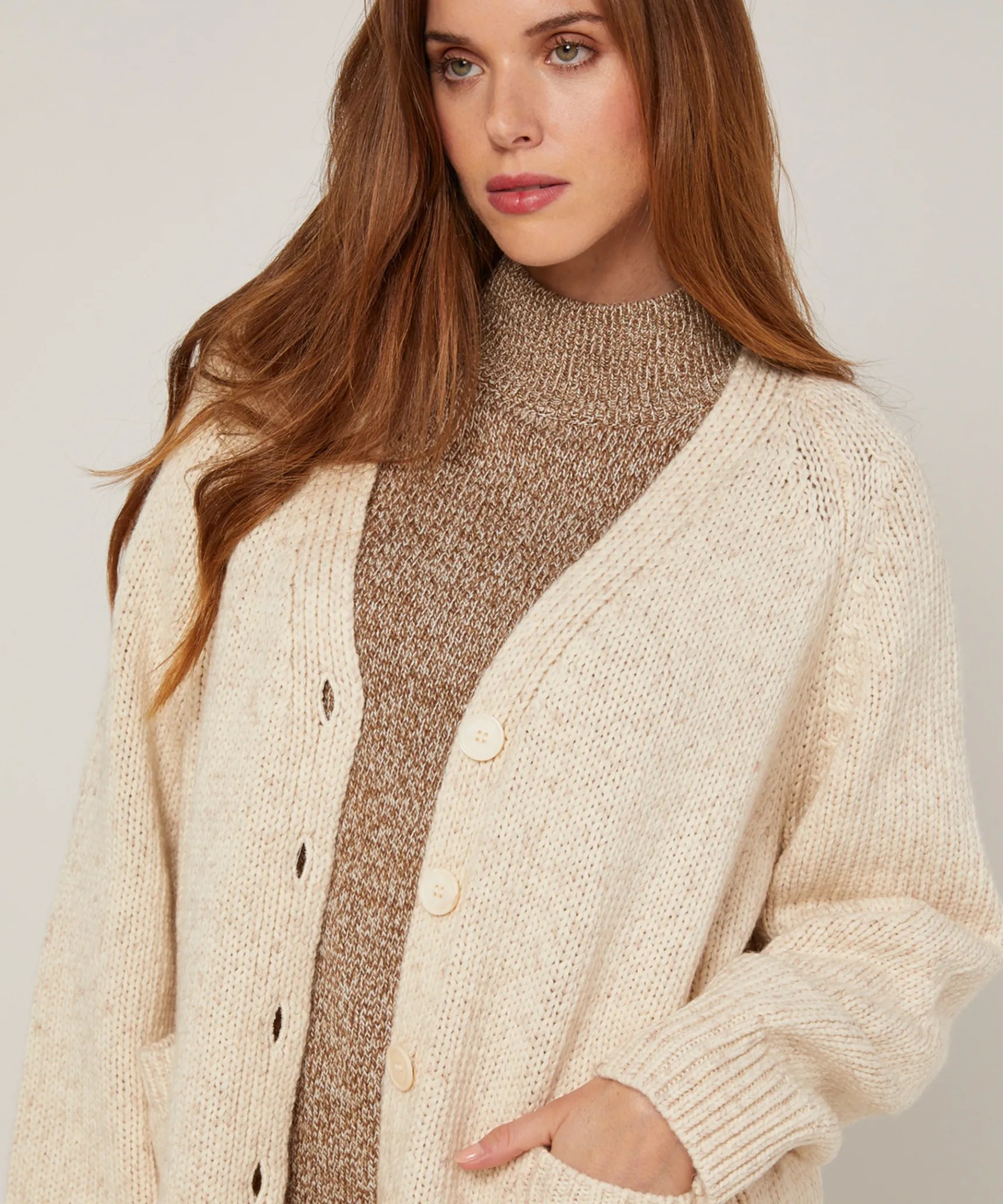 New Rodier Gilet oversize ajouré en coton et laine blanc ivoire
