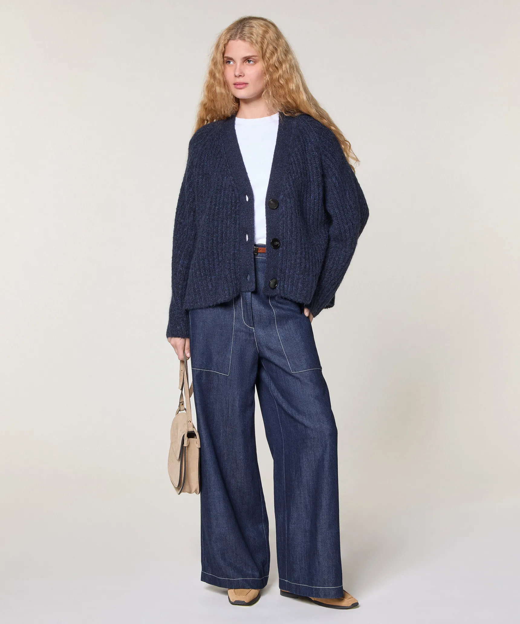 New Rodier Gilet oversize grosse maille bleu marine