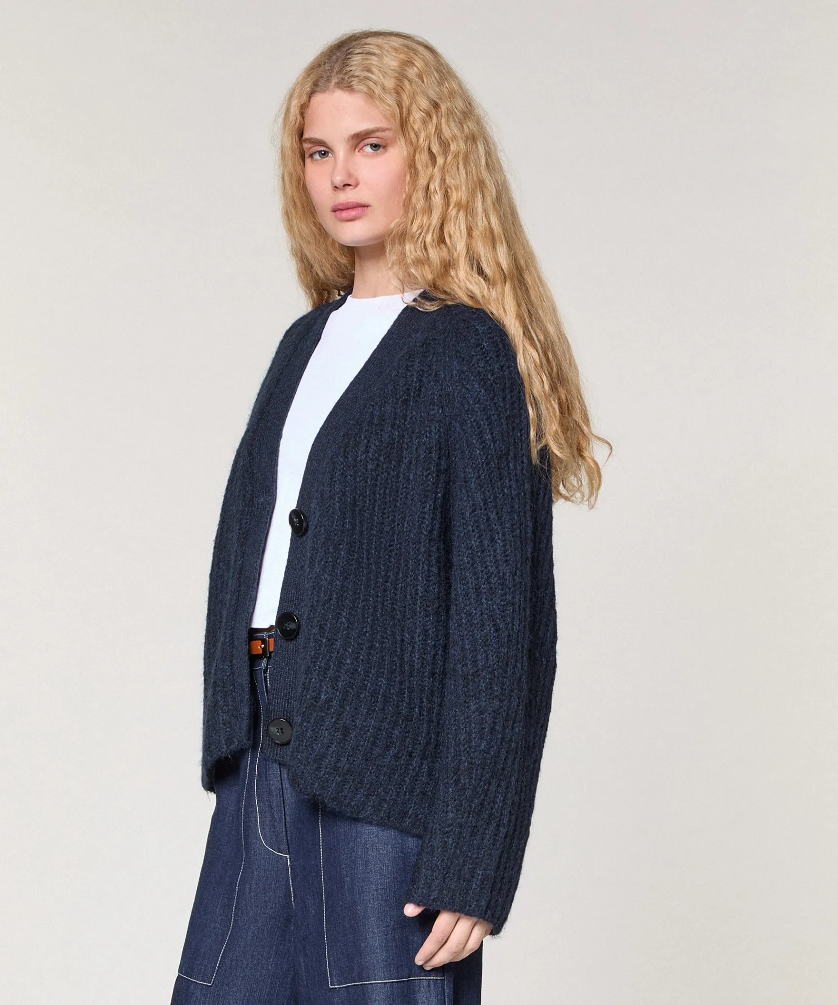 New Rodier Gilet oversize grosse maille bleu marine