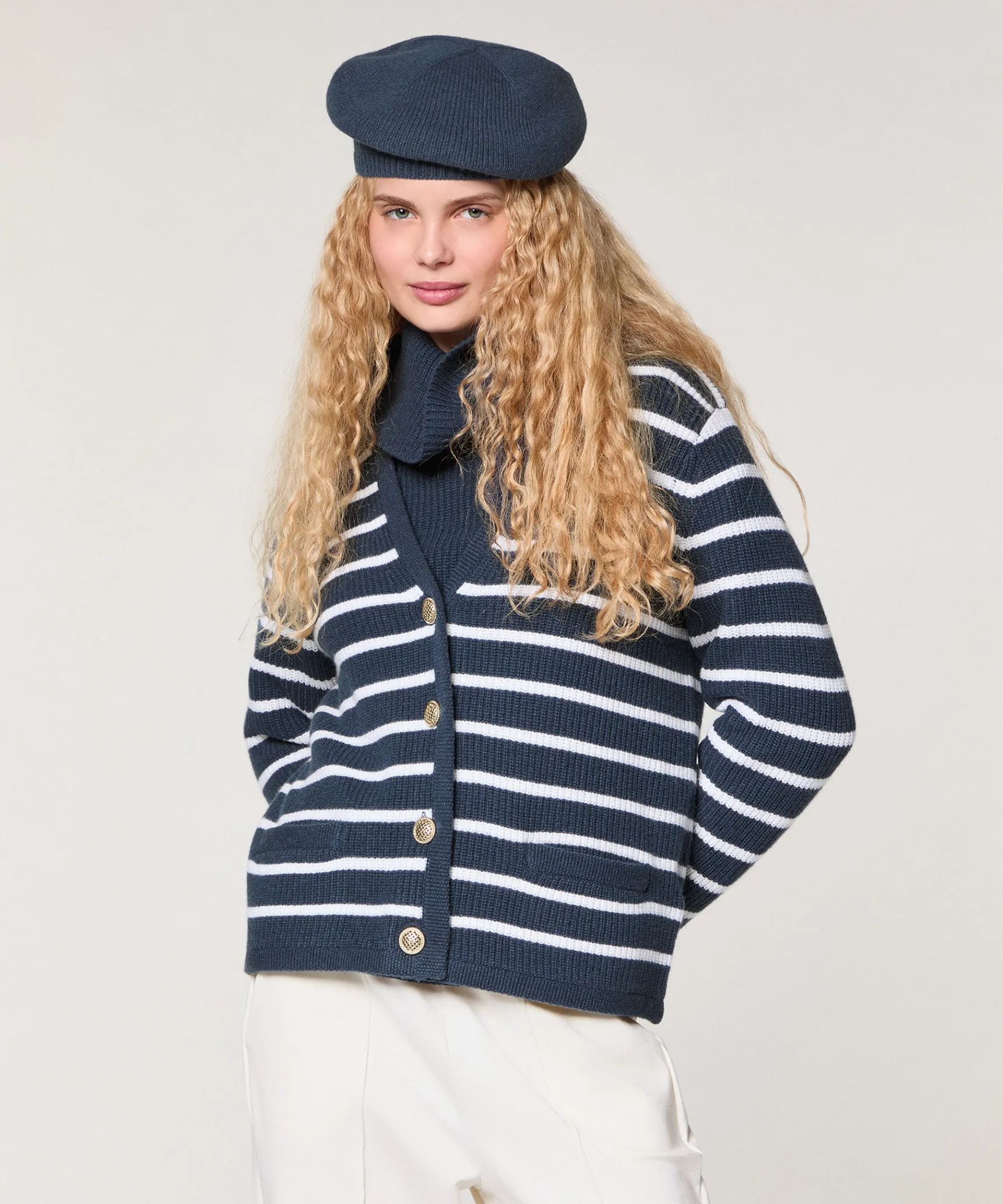 Discount Rodier Gilet rayé en laine bleu denim