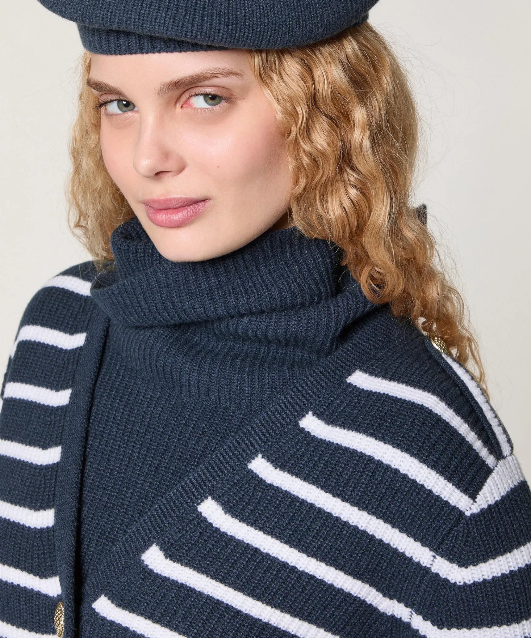 Discount Rodier Gilet rayé en laine bleu denim