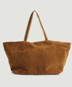 New Rodier Grand sac cabas Lou en cuir velours marron camel