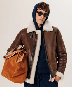 New Rodier Grand sac cabas Lou en cuir velours marron camel