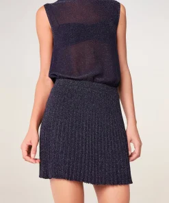 Best Rodier Jupe courte en maille lurex bleu marine