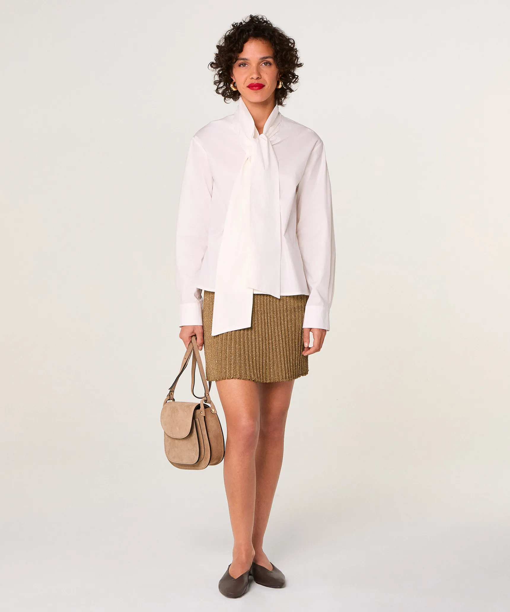 Rodier Jupe courte en maille lurex marron moka