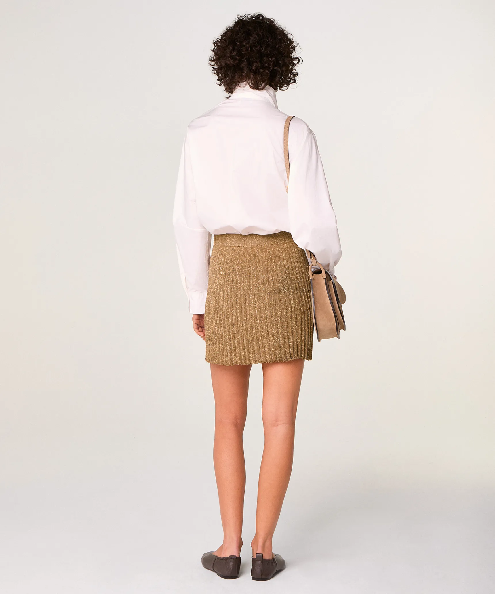 Rodier Jupe courte en maille lurex marron moka