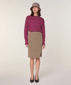 Best Rodier Jupe droite en laine et cachemire marron camel