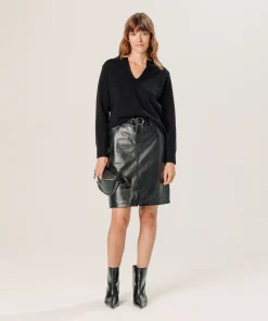 Best Rodier Jupe en cuir noire