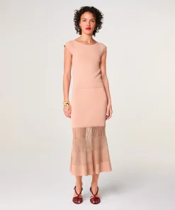 Sale Rodier Jupe longue bi-matière rose poudré