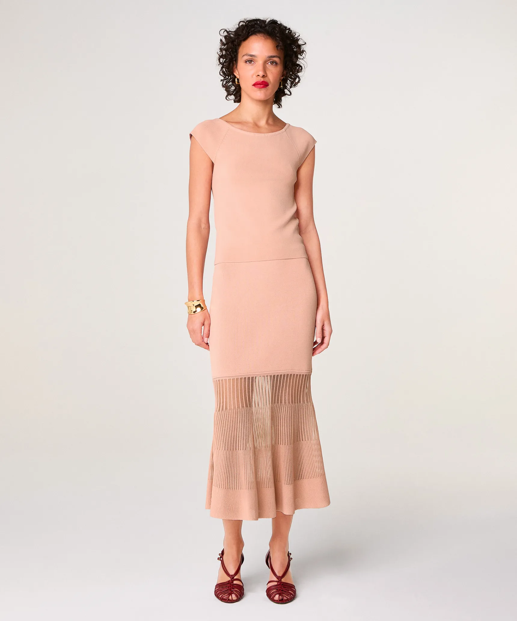 Sale Rodier Jupe longue bi-matière rose poudré