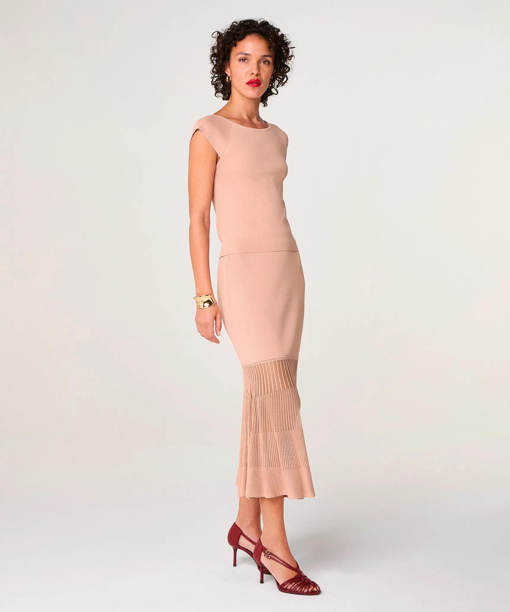 Sale Rodier Jupe longue bi-matière rose poudré