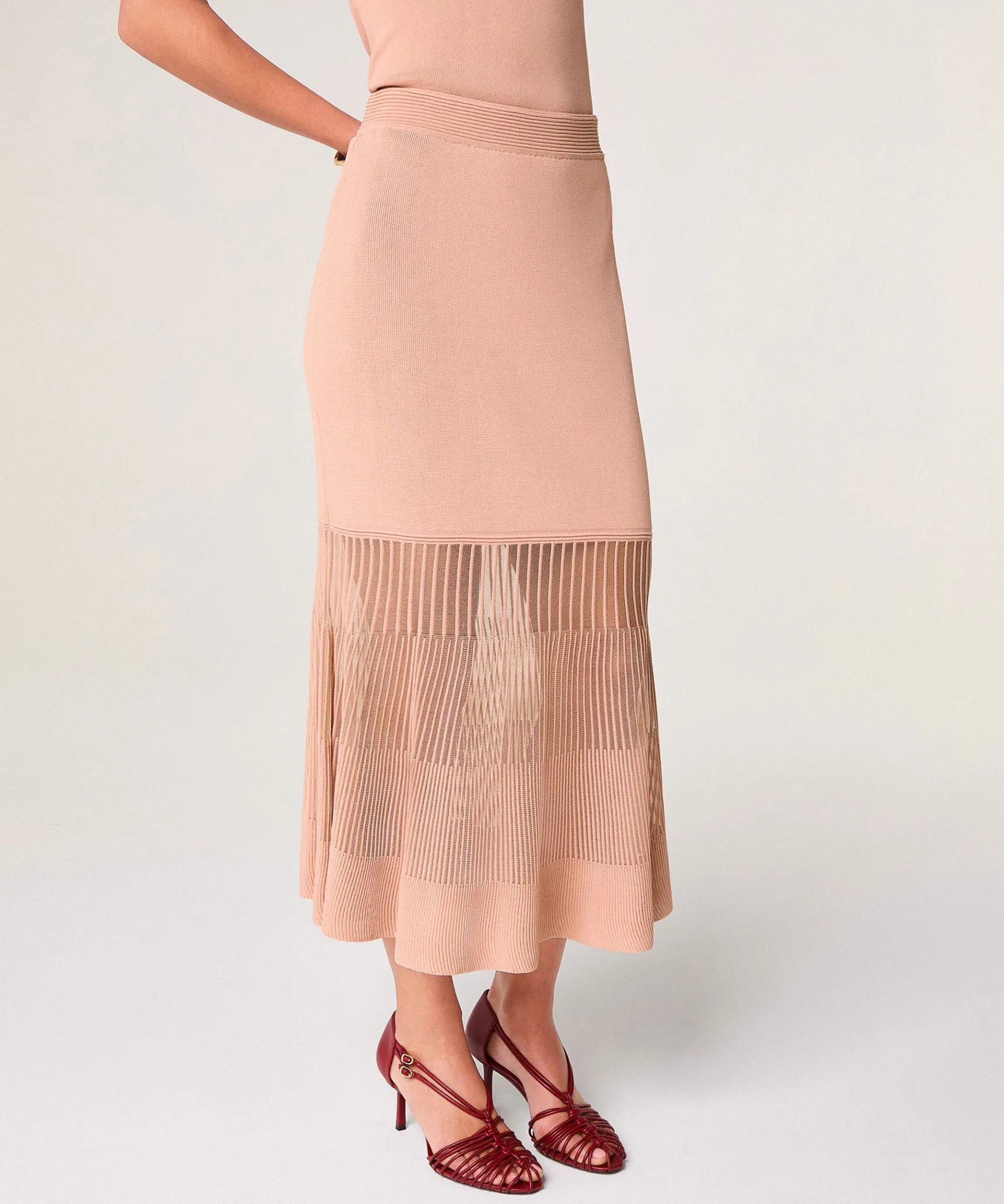 Sale Rodier Jupe longue bi-matière rose poudré
