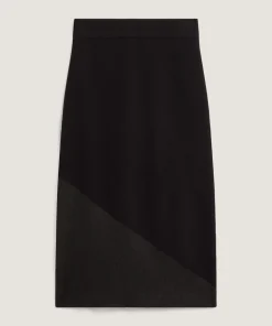Rodier Jupe longue bi-matière en laine noir