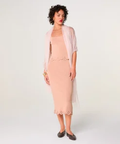 Clearance Rodier Jupe longue brodée rose poudré