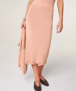 Clearance Rodier Jupe longue brodée rose poudré
