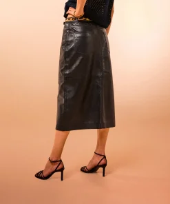 Discount Rodier Jupe longue droite en cuir noire